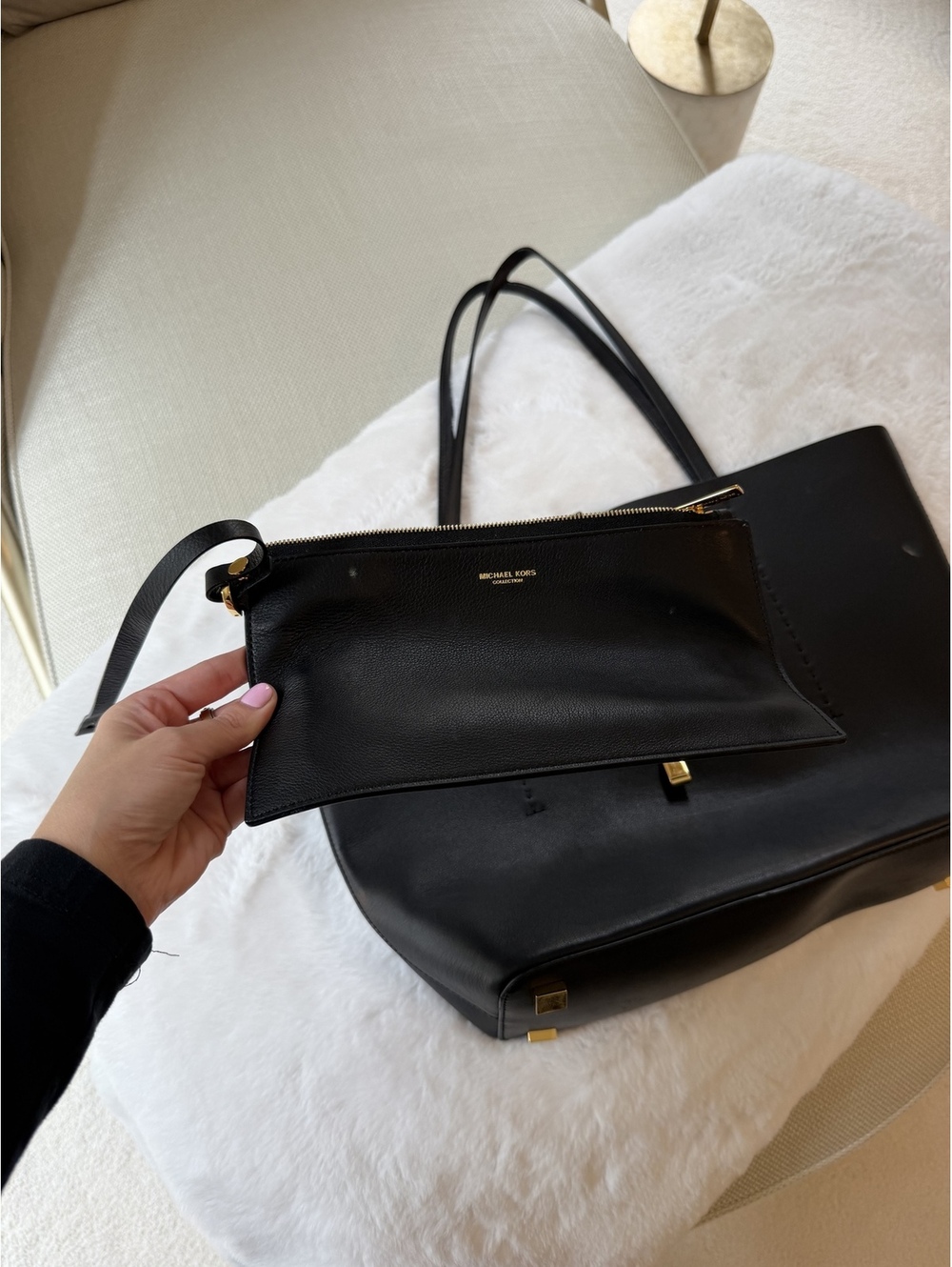 Michael Kors Collection Removable Leather Zip Pouch